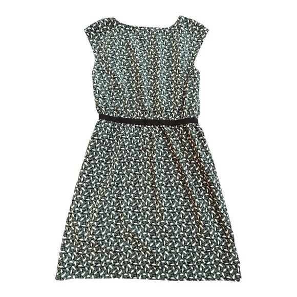 LOFT Dress Womens‎ Small Leaf Print Short Sleeve Belted Knee Length Polyester - Picture 2 of 12